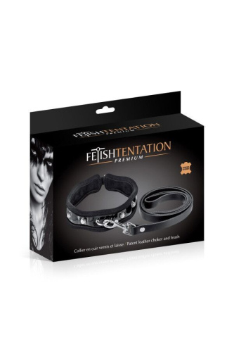 Ошейник с поводком Fetish Tentation Premium Patent Leather Choker & Leash