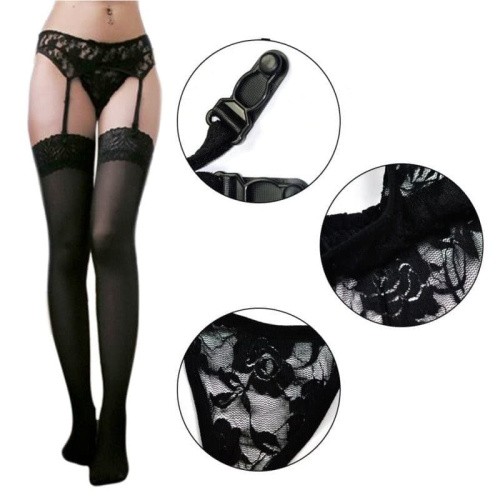 Hao Toys - Кружевной пояс с подвязками и стринги, S-L (чёрный)