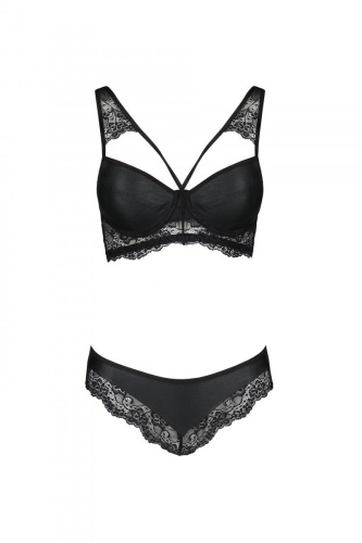 Passion Loona Set комплект из эко-кожи с кружевом: бра и трусики, L/XL (чёрный)