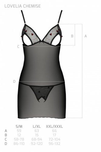 Passion - Lovelia Chemise - Сорочка с вырезами, S/M (чёрная)