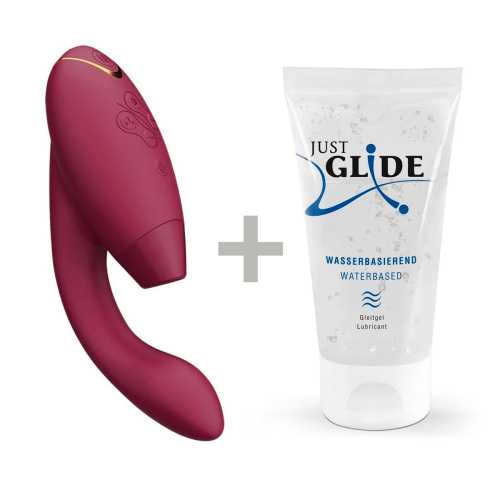 Womanizer Duo 2 + Лубрикант 50 мл - Вібратор із вакуумним стимулятором, 20.3х3.5 см (бордовий) - купити в Києві, Україні