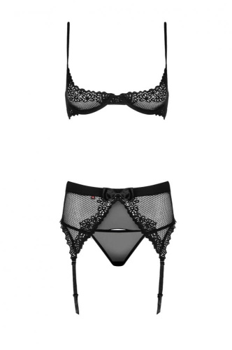 Obsessive Lustella set - эротический комплект с открытой грудью, S/M (чёрный)