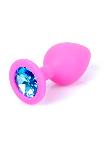 Boss Silikon Plug Jewellery Pink Medium - Анальная пробка с кристаллом, 8х3.5 см (розовый с голубым)
