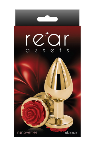 Ns Novelties Rose Buttplug M - Анальная пробка, 7,5х3,5 см, (золотистая с красным)
