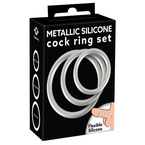 Metallic Silicone Cock Ring Set набор эрекционных колец разного диаметра, 3.3 см, 4 см, 5.5 см