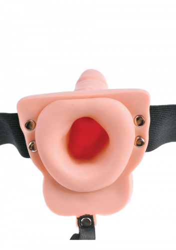 Fetish Fantasy 6 Hollow Rechargeable Strap-on with Balls - Порожнистий вібрострапон на трусиках з пультом дистанційного керування, 15х5 см - купити в Києві, Україні