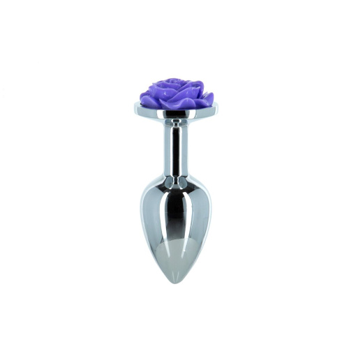 Lux Active Rose Anal Plug Purple - металлическая анальная пробка, 7.6х2.8 см (фиолетовый)
