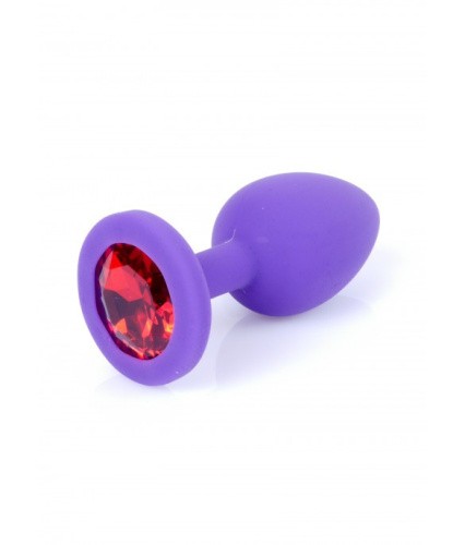 Boss Jewellery Purple Silikon Plug Small Red Diamond - Анальная пробка с кристаллом, 7х2.7 см (фиолетовый с красным)