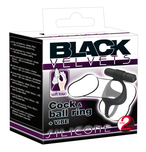 Black Velvets Cock & Ball Ring - двойное виброкольцо, 7х3.6 см (черный)