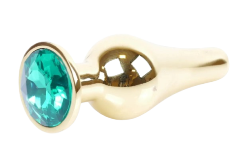 Boss Jewellery Gold Butt Plug Green - Анальна пробка з кристалом, 9,5х3 см (зеленый)