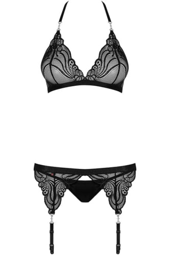 Obsessive 828-SEG-1 - Сексуальный кружевной комплект с поясом для чулок, L/XL (чёрный)