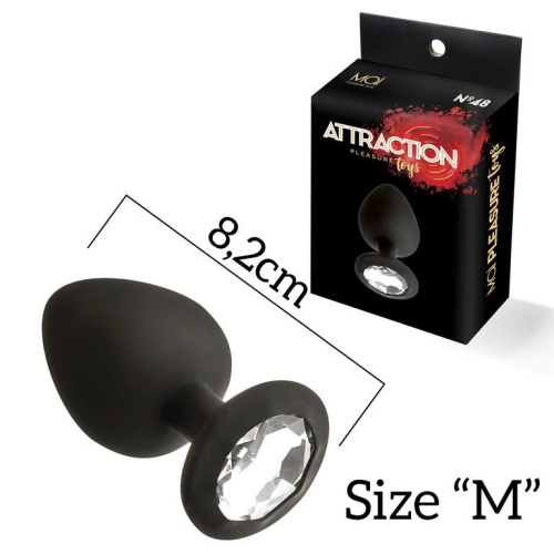 MAI Attraction Toys №48 анальная пробка с кристаллом, 8,2х3,5 см (чёрный)
