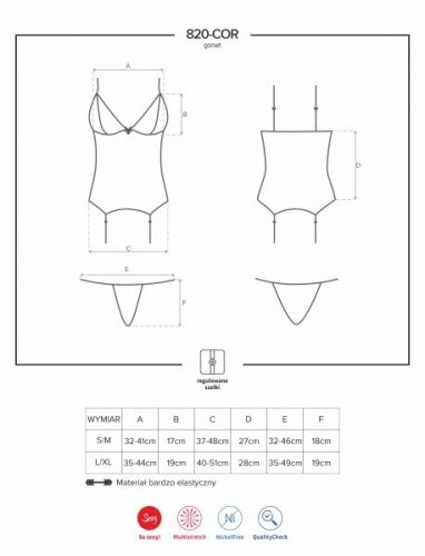 Мягкий эротический корсет с кружевом Obsessive 820-COR-1 (L/XL)