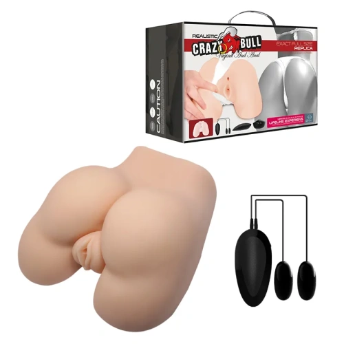 Crazy Bull Masturbator Pussy & Anal Vibrating Eggs - Искусственная вагина и анус с вибрацией, 18,5 см (телесная)