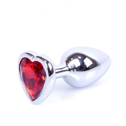 Boss Jewellery Silver  Heart PLUG Red - Анальна пробка с кристаллом, 7х2.7 см (красный)