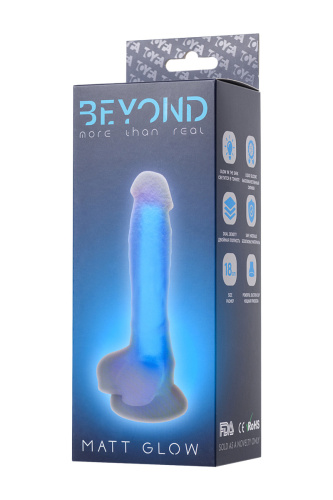 Beyond By Toyfa Matt Glow - Светящийся в темноте фаллоимитатор, 18 см (прозрачно-синий)