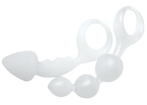 Topco Sales Bottoms Up Butt Silicone Anal Toy - Сет из 2 анальных пробок, 15.2х2.8 см (белый)