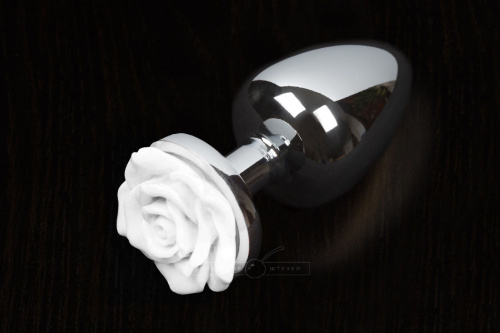 Пикантные Штучки Rose Small - маленькая анальная пробка с розой в основании, 6х3 см (белый)