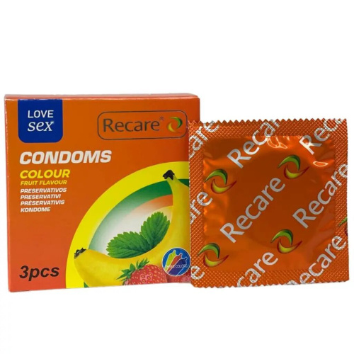 Recare Color Fruit Flavour Condoms 3 шт, ароматы: мята, банан, клубника