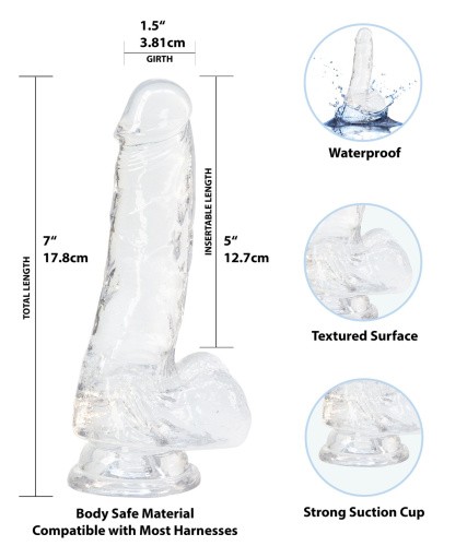 Addiction Crystal Clear Dildo with Balls 7" прозрачный фаллоимитатор с присоской, 17.8х3.8 см