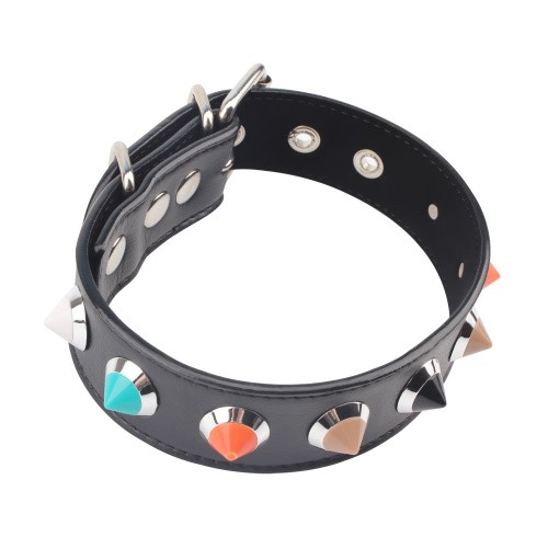 Behave! Collar With Thorns ошейник для БДСМ с цветными заклепками, 40х3.3 см (чёрный)