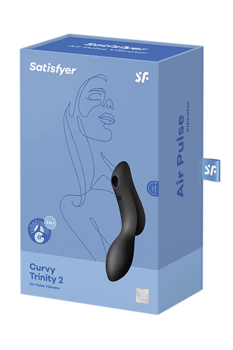 Satisfyer Curvy Trinity 2 - Вакуумный клиторальный стимулятор и массажер для точки G, 16.8х3.8 см (чёрный)