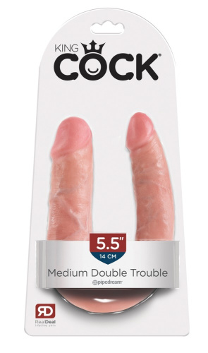 Pipedream Cock U-shape Double Trouble M - двойной фаллоимитатор, 34х3,3 см (телесный)