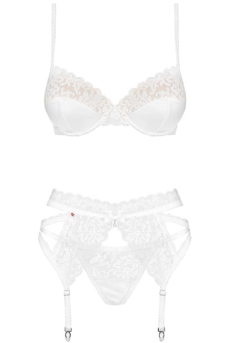 Obsessive 871-SEG-2 set - эротическое белье с кружевным поясом для чулок, S/M (белый)