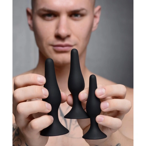 Triple Spire Tapered Silicone Anal Trainer Set - Набор анальных пробок, 3 шт (черный)