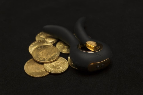 Gvibe Mini Gold - Эксклюзивный вибромассажер с 24К золотом. Лимитированный выпуск!, 10,5х2 см (черный)