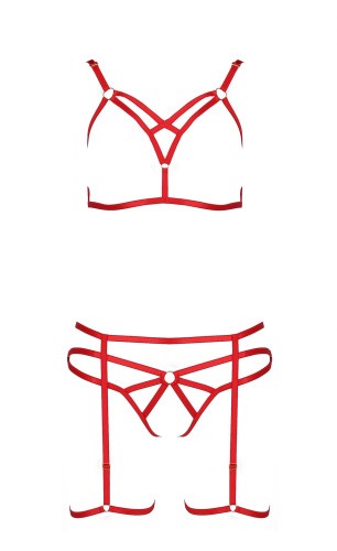 Passion Exclusive Magali Set OpenBra сексуальный комплект из стреп: лиф, трусики и пояс, XXL/XXXL (красный)