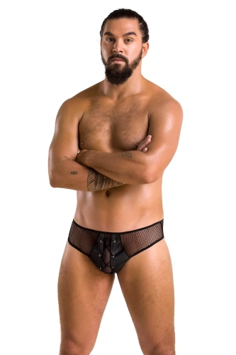 Passion - 035 SLIP RICHARD black - Сетчатые мужские трусы со шнуровкой, XXL/XXXL